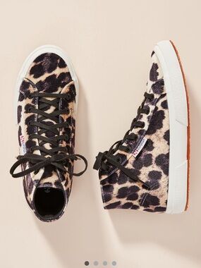 Superga Leopard Print Velvet High-Top Sneakers in Black and Cream